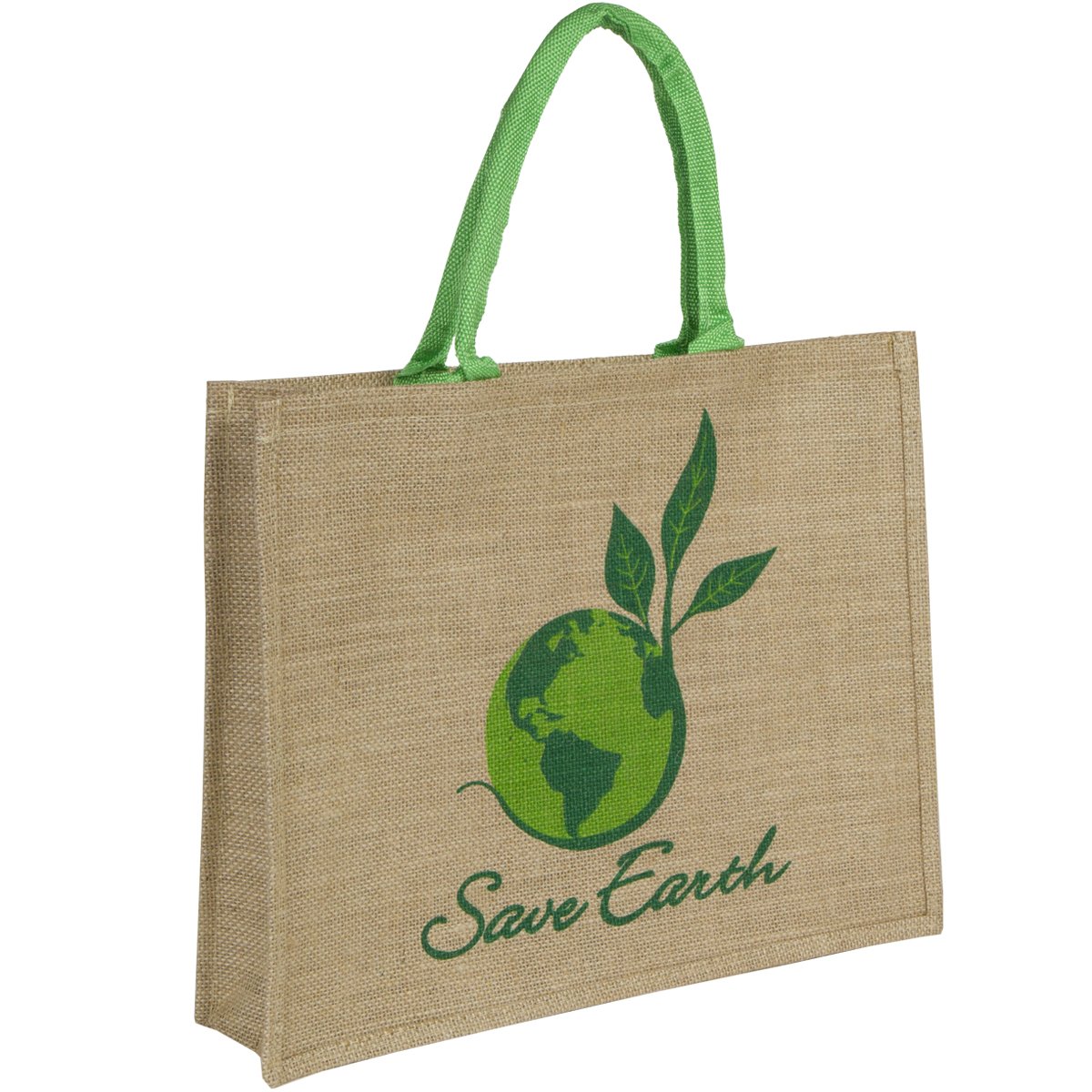 Jute Bag Eco Friendly, Natural Jute/Burlap Save Earth Design 16.50"L x 13.50"H x 3.50"W