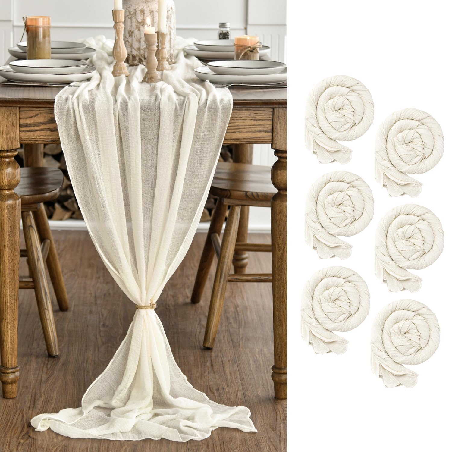 Artoid Mode Boho Beige Gauze Wedding 6 Packs Cheesecloth 300 cm Table Runner, Bridal Fabric Kitchen Dining Holiday Table Decor for Home Party — image 1