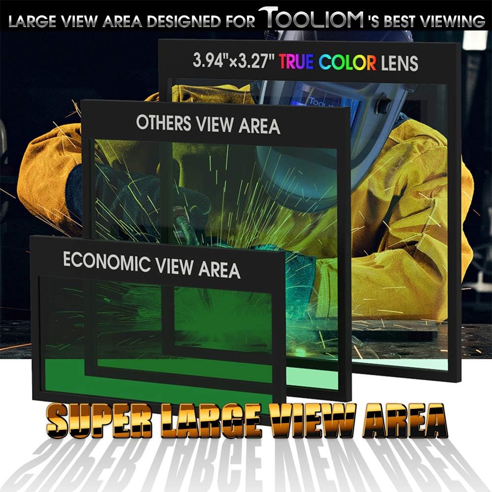 TOOLIOM Welding Helmet, True Color Auto Darkening 1/1/1/2 Large Viewing 3.94"x 3.27" Welder Mask Hood with Weld/Grind/Cut Mode for TIG MIG/MAG MMA Plasma Grinding - - 