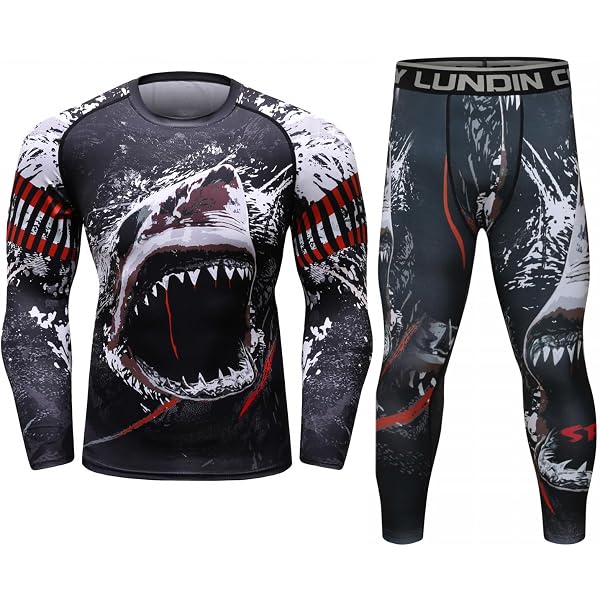 Red Plume Men's Workout Set Compression Shirt And Pants Long Sleeve Sports Tight Base Layer Suit Quick Dry & Moisture-Wicking Set
