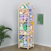 Eniffbaa Stuffed Animal Storage Zoo, 65" Extra Large Wooden Plush Toy Organizer, Solid Pine Toy Holder with 3D Sign & Sturdy Base, Vertical Corner Stuffed Animal Cage for Nursery Playroom