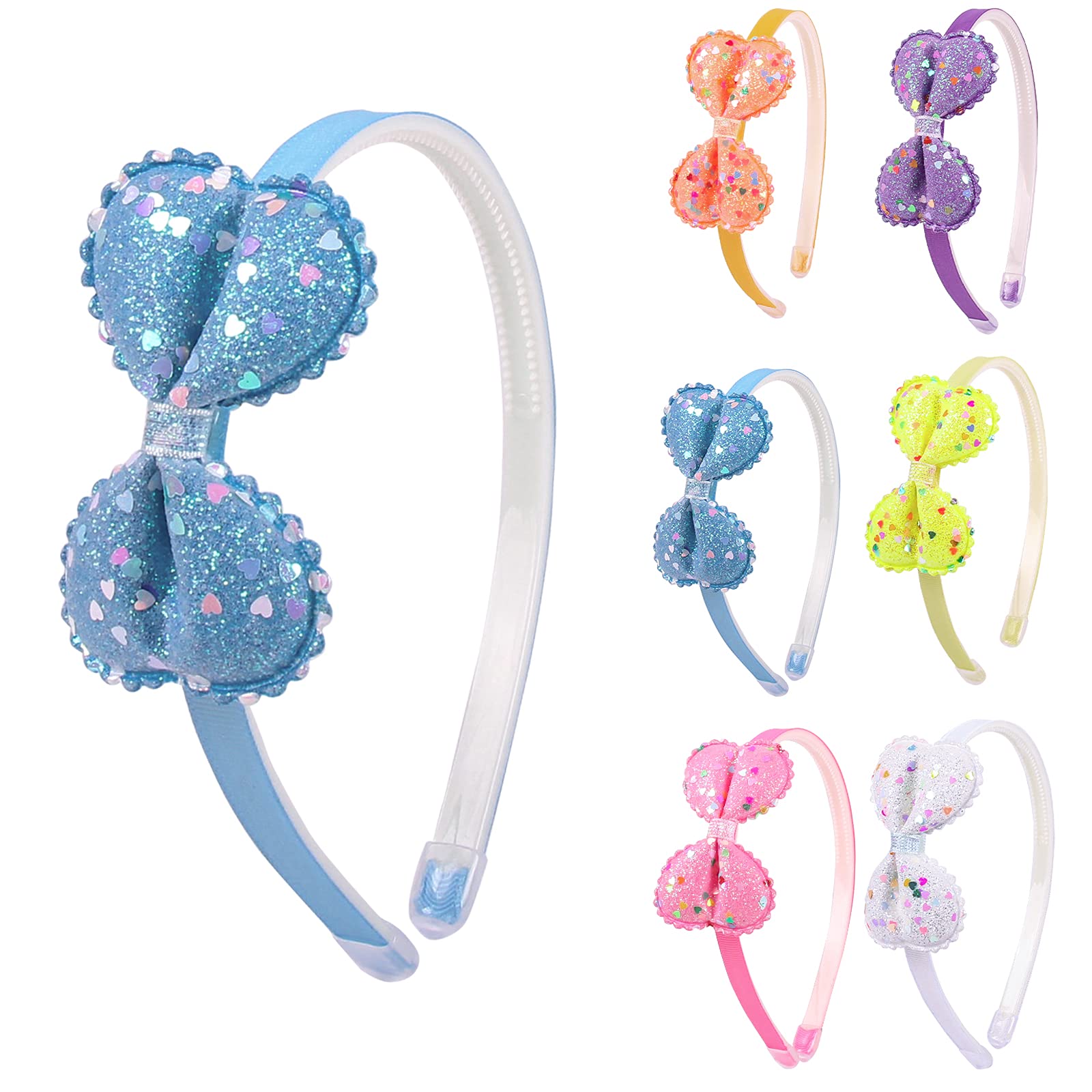 Candygirl 6Pcs Glitter Bow Headbands for Girls & Kids Sequin Headband with Bows,Sparkly Rainbow Bow Alice Bands for Toddlers Star Sequins Covered Little Girls Head Bands Glitter Hairbands(Multicolor)