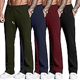 Neer 4 Pack Men's Sweatpants Joggers with Pockets Open Bottom Gym Athletic Pants Baggy Workout Casual Running Clothing(Black, Wine Red, Navy Blue, Army Green,Small)
