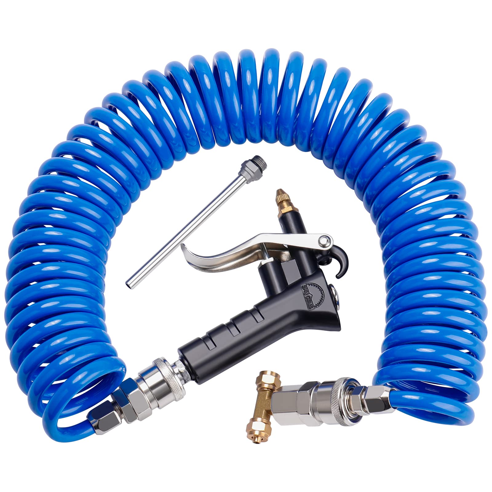 Boeray Heavy Duty Truck Air Duster Blow Gun Cleaning with 9 Meter Long Coil and 2 Interchangeable Nozzle Tips- Blue Air Seat Blow Gun Kit