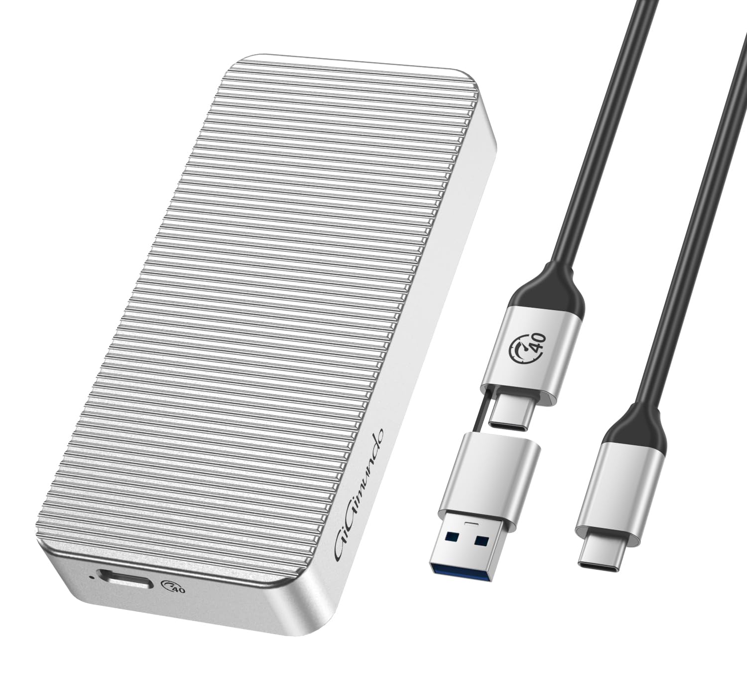 GiGimundo 40Gbps M.2 NVMe SSD Enclosure, Aluminum M.2 Enclosure with Cooling Fan, Support USB4/TB4, UASP & TRIM, SSD Enclosure Compatible for MacBook/Mac Data Transfer, Support SSD 2280 M-Key, Silver