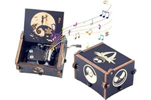Keast Wooden Hand Crank Nightmare Halloween Christmas Music Box, Musical Box for Halloween Party, for Kids, Melody Plays This is Halloween
