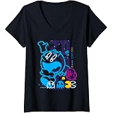 Women's 【PAC-MAN】PAC-MAN Neon Arcade 014 V-Neck T-Shirt