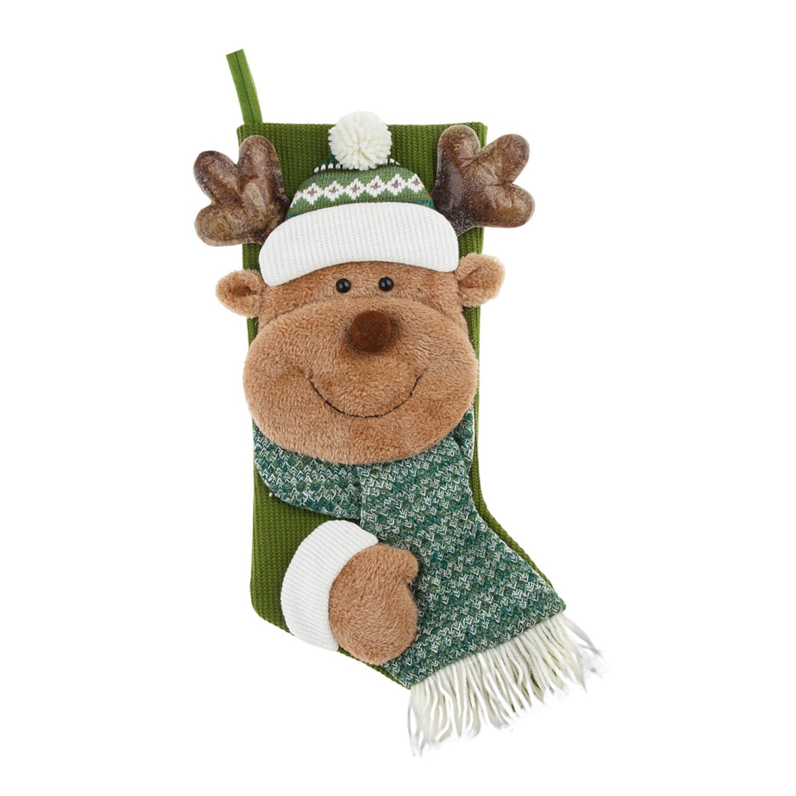 Irunfast Personalised Christmas Stockings, 15” Green Christmas Stocking Oversized Elk Socks Hanging Knitted Christmas Stockings Xmas Stocking for Christmas Holiday Party Decoration (Elk)
