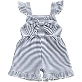 Nibbcoa Toddler Girl Outfit Baby Summer Romper Cute Bow Sleeveless One Piece Jumpsuit Shorts Overalls Clothes 6M-5T