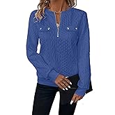 peassa Womens Sweatshirts Casual Crew Neck Long Sleeve Quarter 1/4 Zip Quilted Pullover Lightweight Textured Solid Fall Tops