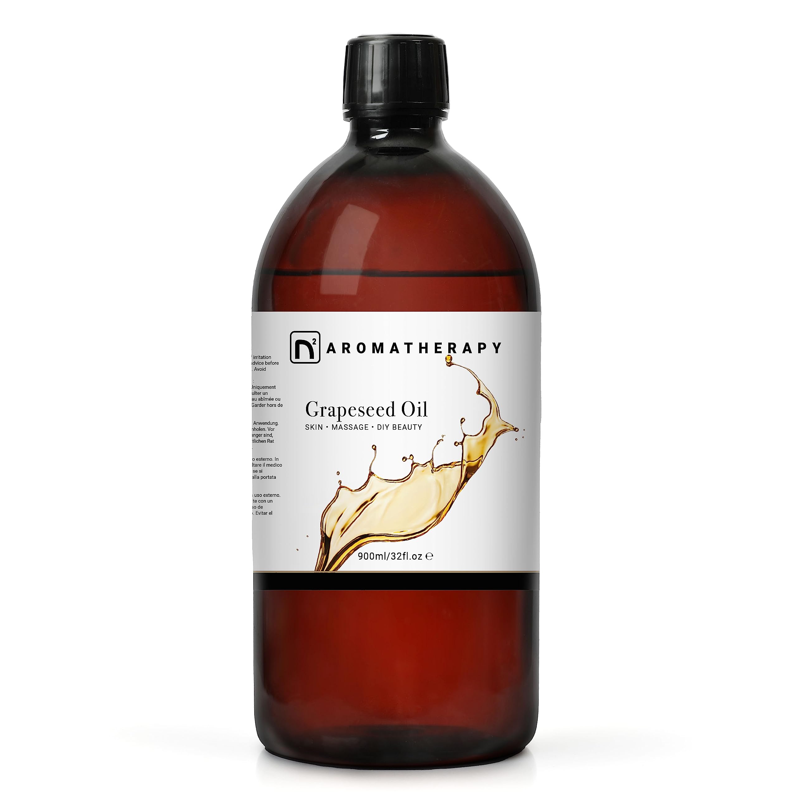 n2 Aromatherapy Grapeseed Oil - 900ml - for Hair, Skin, Massage, Face, Body - Natural Skin Care, Carrier Oil, DIY Beauty and Aromatherapy