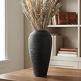 Black Rustic Ceramic Vase Vintage Large Vases, 13.4 Inch Farmhouse Floor Tall Vase Pottery Clay Terracotta Rustic Vases for Home Decor Living Room Entryway Table Centerpieces,Housewarming Gifts