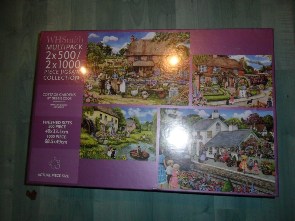 Jigsaw Multi-pack 2 x 500 pieces & 2 x 1000 Pieces Collection, 4 Jigsaw Puzzles in one Box Thatched Cottages in The Country Scenes Cottage Gardens by Debbie Cook Puzzles by W.H. Smith