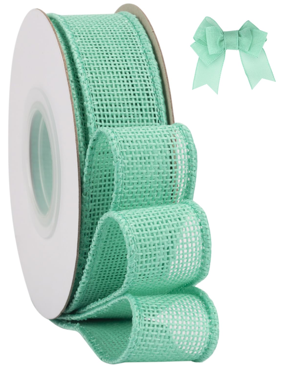 Tekdeere Burlap Ribbon 25mm x 9 Meters, Aqua Wired Ribbon for Crafts, Gift Wrapping, Wreaths, Bows, Tree Decoration and Outdoor Decoration