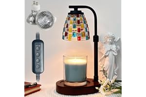 kaakuuki Candle Warmer Lamp,Electric Candle Warmer with Timer,Dimmable Candle Lamp,Gifts for mom,Christmas Gifts,Candle Holders for Home Decor,Wooden Base，with 2 Bulbs(Red+Greener)