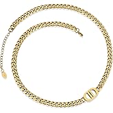 Womens 18K Real Gold Plated Initial Necklace Choker with Double D Letter, 6mm 316L Stainless Steel Cuban Link Chain Bracelet, Birthday Valentine's Day & Mother's Day Gift(Delicate Packing for Christmas)