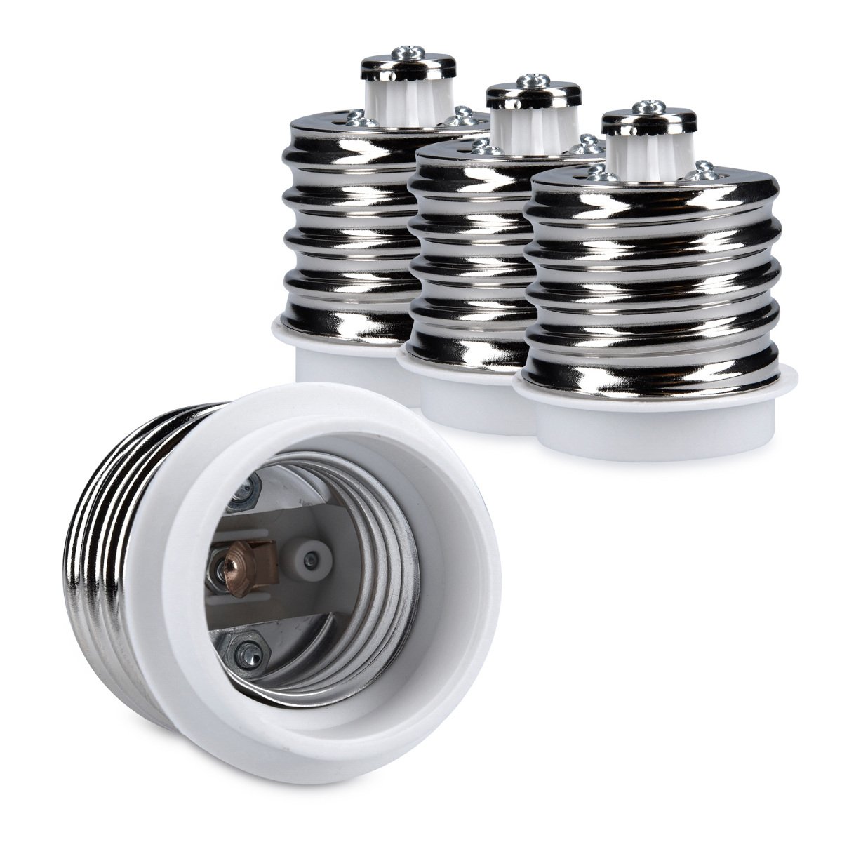 kwmobile E40 to E27 Adapter Kit - Light Socket Converter Mogul Base E40 to Medium Base E27 for Halogen, LED Bulbs - 4 Pack in White