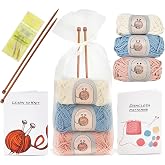 Thoughtful Stitch Knitting Kit for Beginners Adults &amp; Kid Friendly- Complete Knitting Kit - Learn to Knit Yarn Set with Tutorial Book for Adult Hobbies - 100% Cotton Wool &amp; Bamboo Knitting Needle