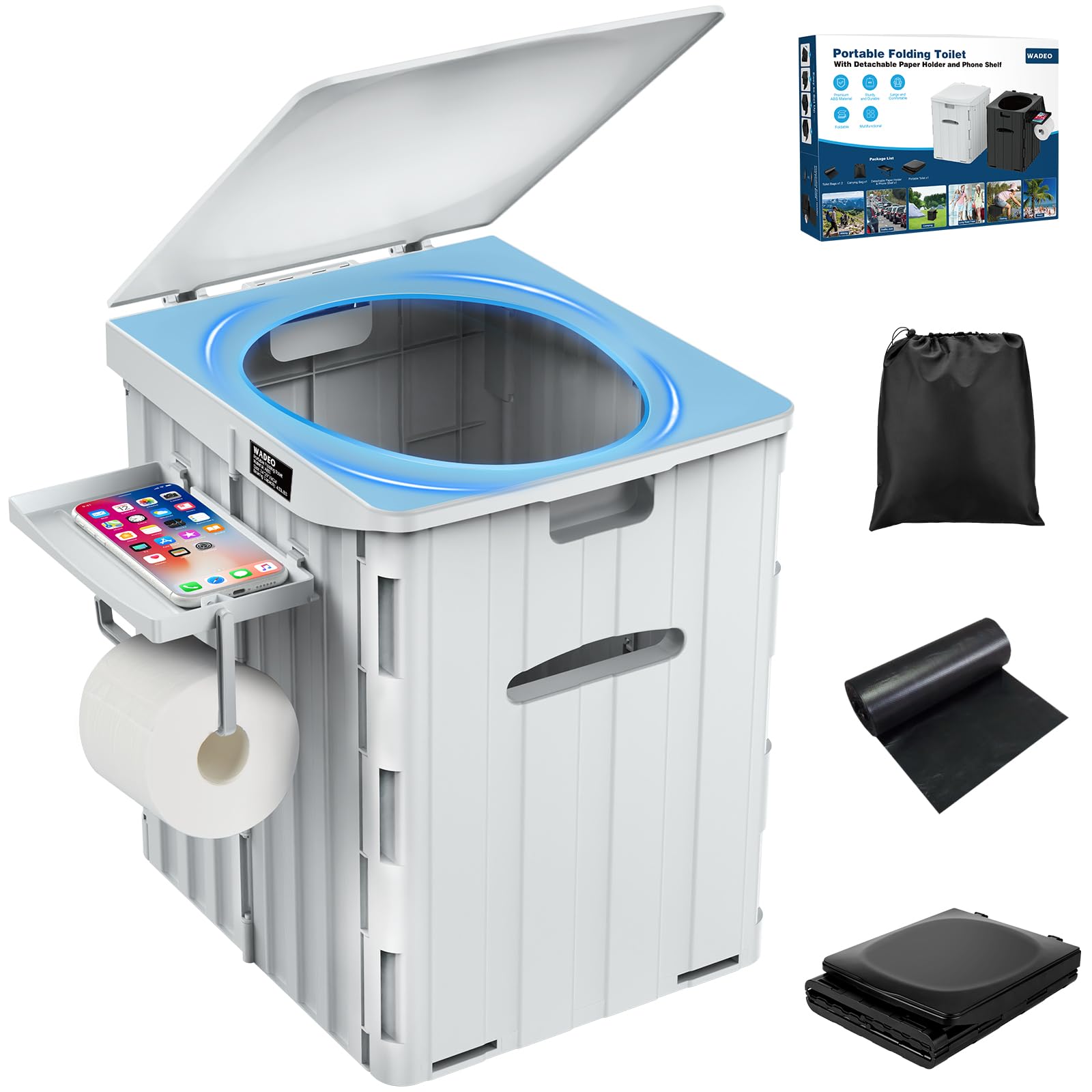 WADEO XXXL Camping Foldable Toilet, Heavy-Duty Portable Potty for Adults with Bigger Comfortable Seat & Sturdy Support, Travel WC for Heavy People, Big Guy, Elderly — image 1