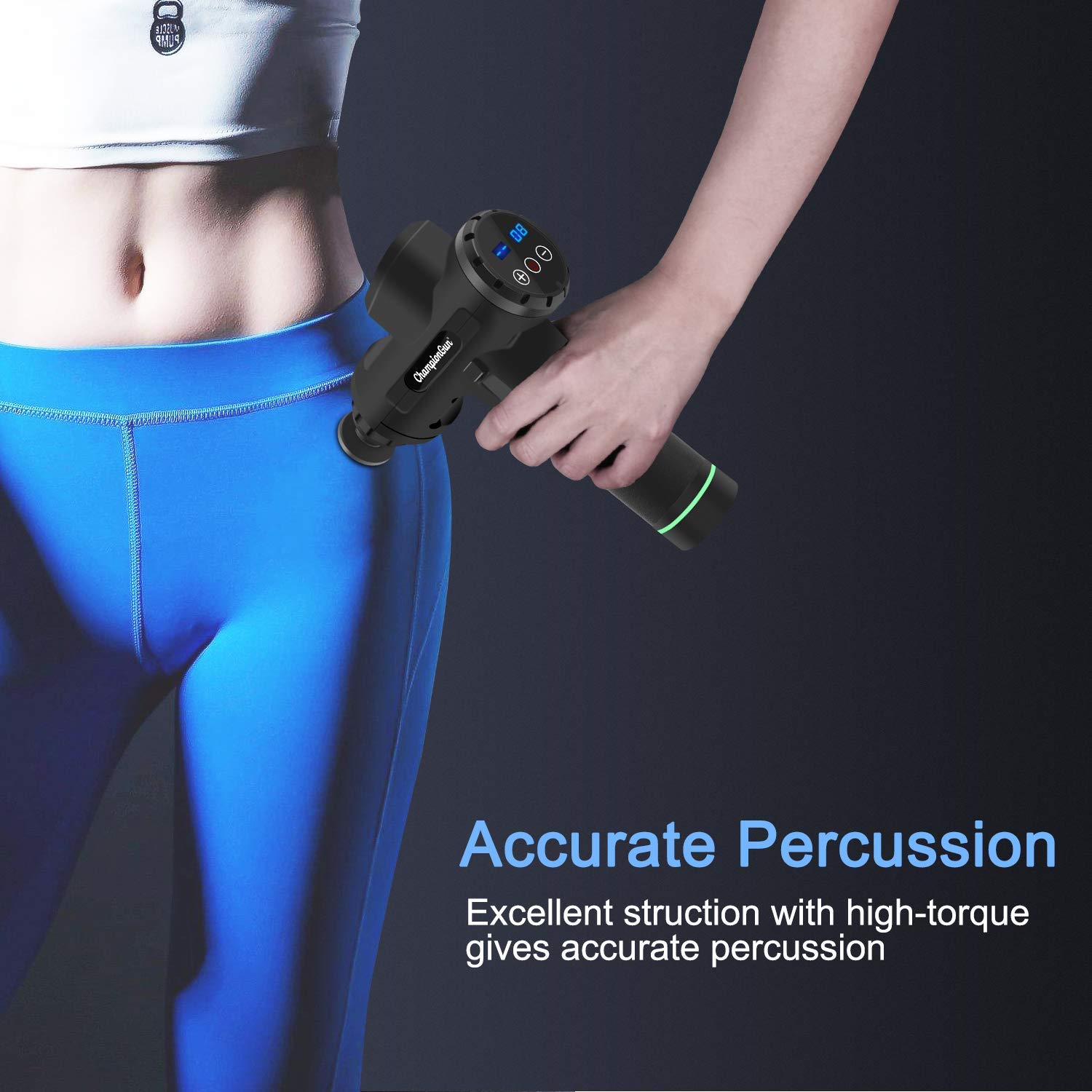 ChampionGun Deep Muscle Percussion Massage Gun, Super Quiet Gun Massager Handheld for Pain Relief Portable Cordless Vibration Massage Gun with 20 Adjustable Speed, 6 Massage Heads