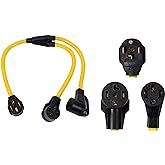 ONETAK NEMA 14-30P to 2 Outlet 14-30R 14-50R Y Splitter 3 Feet 120V/240V 30 Amp STW 10 AWG 4 Prong Male Plug to Female Outlet