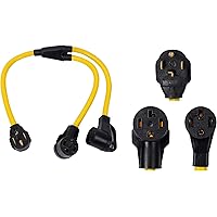 ONETAK NEMA 14-30P to 2 Outlet 14-30R 14-50R Y Splitter 3 Feet 120V/240V 30 Amp STW 10 AWG 4 Prong Male Plug to Female Outlet