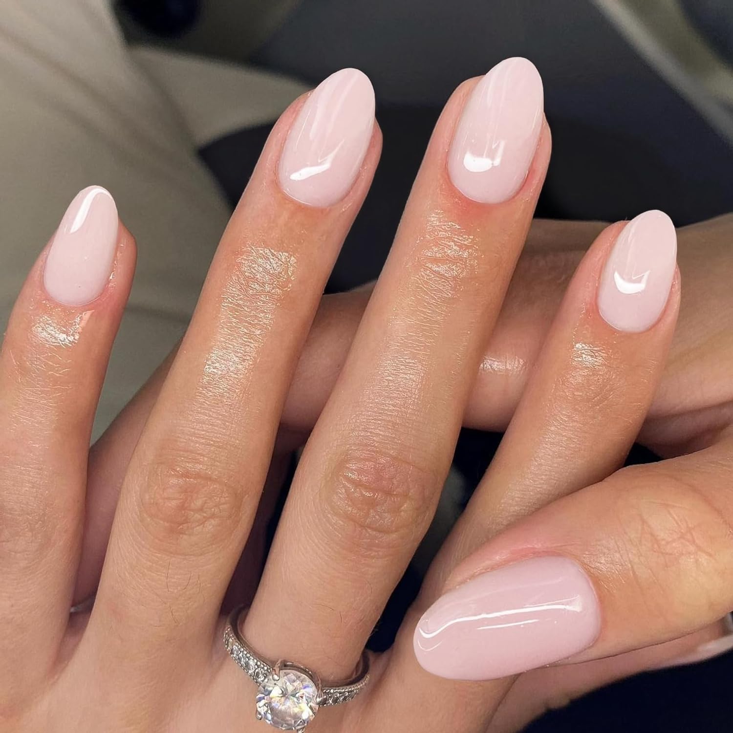 Photo 1 of KQueenest Pastel Light Pink Press on Nails Short Oval, Glossy Soft Gel Fake Nails Press on, Extra Short Almond Fake Nails with UV Cover, Thick Acrylic Glue on Nails for Wome Wedding & Everyday 4 Pcs