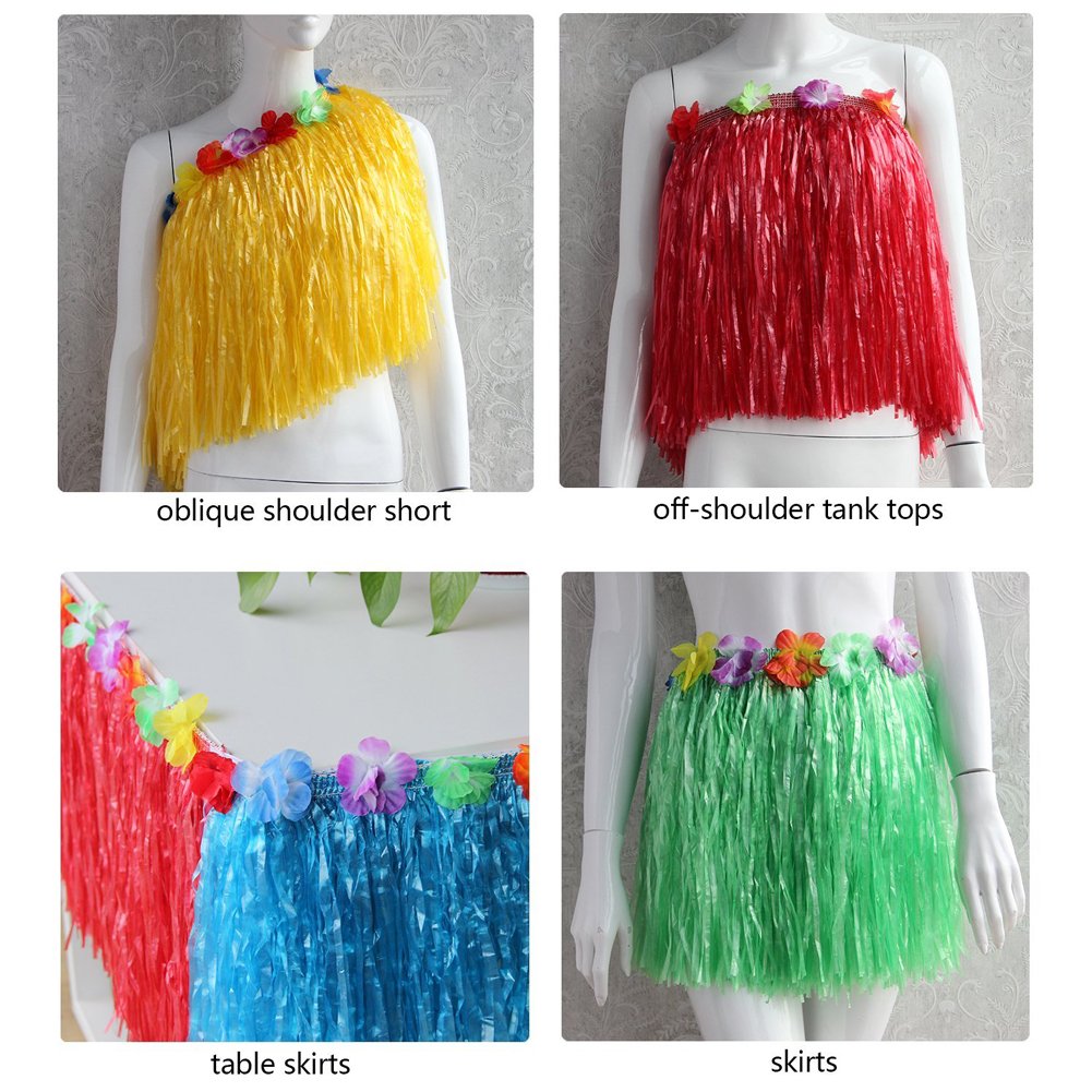 O\'Keer Grass Skirt Hawaiian Costume - OKEER Magic Buckle Plastic Skirt Used In The Party Table Decorating Homemade Clothes(Mixed)