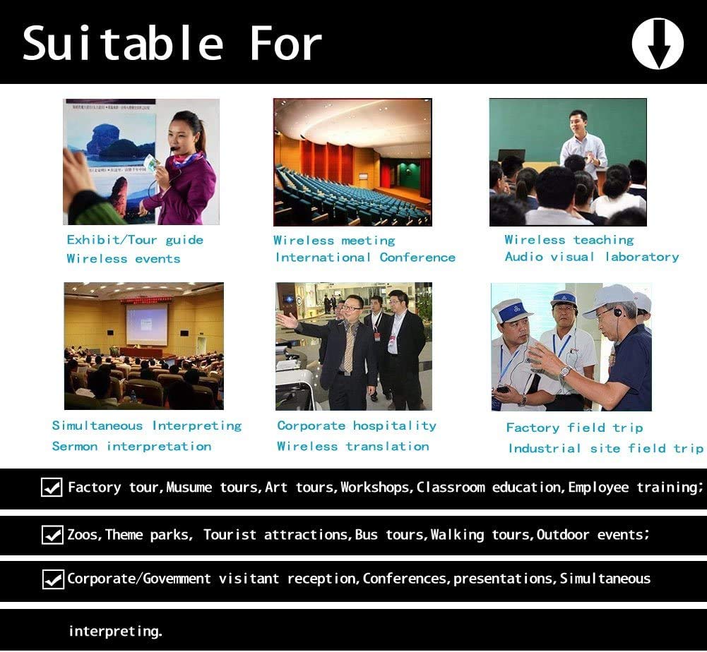 EXMAX Translation Equipment for Church ATG-100T 195MHz Wireless Audio Tour Guide System Voice Transmission for Interpretation City Tour Museum Exhibition Travel Classroom (1 Transmitter 15 Receivers)