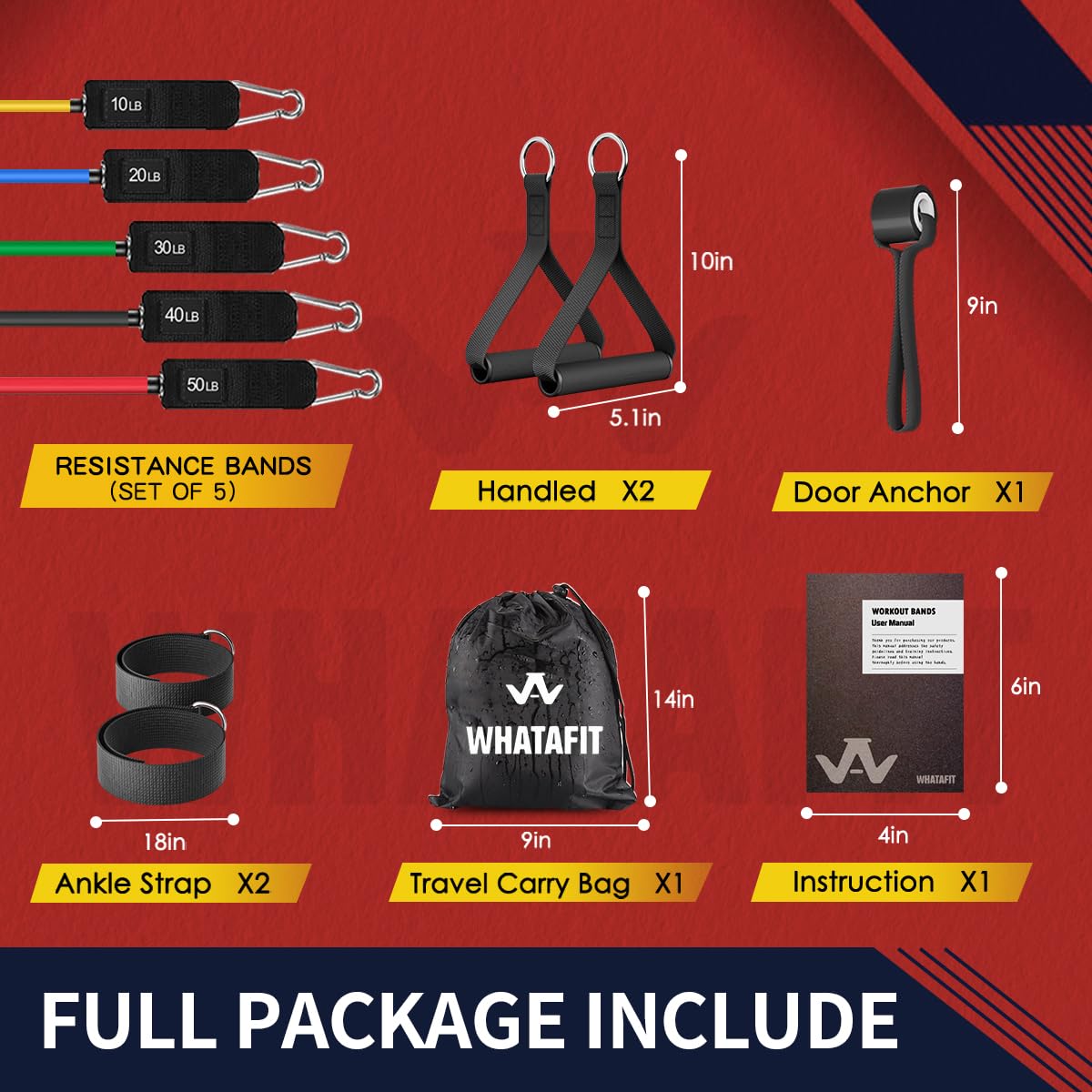 WHATAFIT Resistance Bands, Exercise Bands，Resistance Bands for Working Out, Work Out Bands with Handles for Men and Women Fitness, Strength Training Home Gym Equipment - Image 2