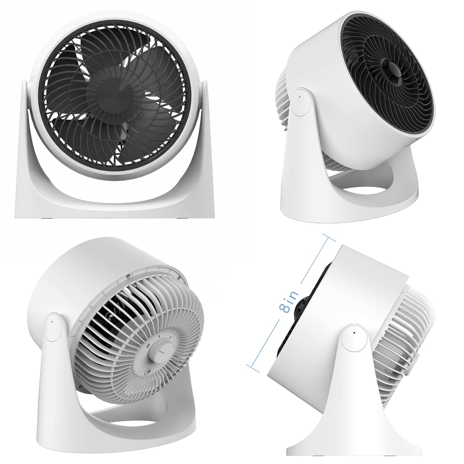 TREDY Air Circulator Fan,Small Quiet TurboForce Desk Fans with Base-Mounted Controls,3 Speed Cooling Fan,Floor Fan for Whole Room Home Bedroom Office-8 Inches