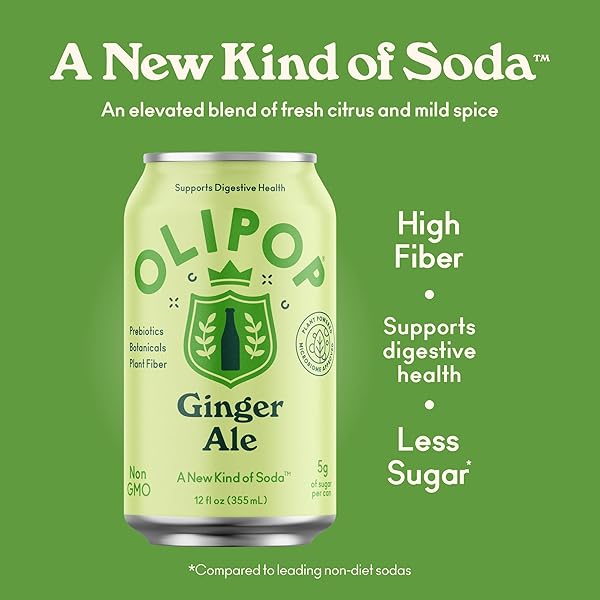 OLIPOP PREBIOTIC SODA POP, GINGER ALE, PANTRY PACK PACKED WITH PREBIOTICS, FIBER, AND BOTANICALS, GLUTEN FREE, GMO FREE, 12OZ (12-CANS)