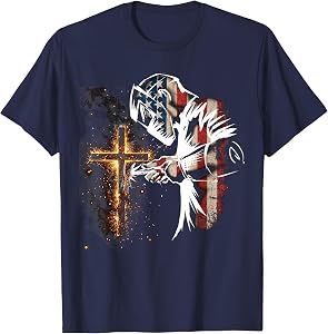 Welder American Flag Mig Tig Welding Faith Cross Christian T-Shirt
