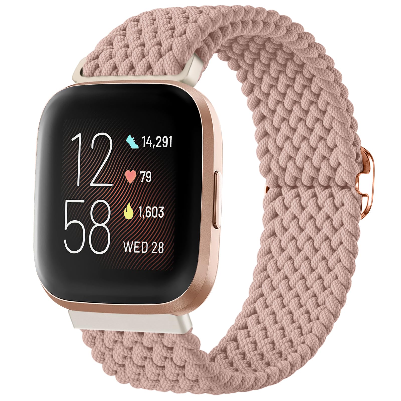 Oielai Braided Loop Strap Compatible with Fitbit Versa 2 / Versa, Adjustable Elastic Sport Band for Women & Men, Light Pink