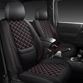 WENNFOUR Wrangler Seat Covers 2018-2026 Full Set, Waterproof Leather Interior Sets with Lumbar Support Custom Fit for Jeep Wrangler JL 4 Door Unlimited Sahara/Sport/Rubicon X 392 Willys, Black Red