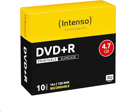 Intenso 4811652 DVD+R Blank Discs 16x Speed 4.7GB Printable 10 Pack Spindle