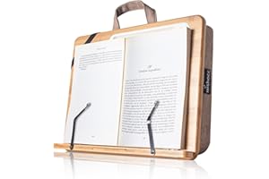 wishacc Book Stand for Reading in Bed, Bamboo Wood Lap Reading Holder with Page Paper Clips for Reading Hands Free, Portable Reading Shelf for Reading Cookbooks, Textbooks, Bibles in Bed/Sofa/Couch
