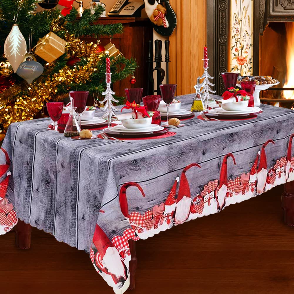 SRXWO Christmas Table Cloth, 180 x 150 cm Rectangular Christmas Tablecloths Grey Xmas Table Cover Dining Table Cloth, Large Washable Christmas Dinner Table Runners for Holiday Table Decorations