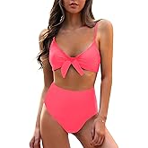 Blooming Jelly Womens High Waisted Bikini Set Tie Knot High Rise Two Piece Swimsuits Bathing Suits
