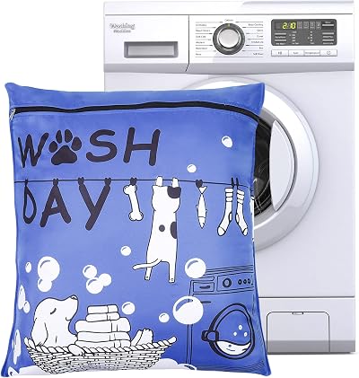 olyee Pet Laundry Bag 70x80cm for Washing Machine Hair-Free Knit Blue