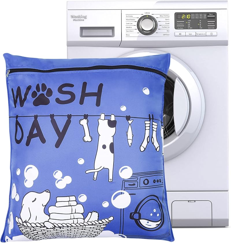olyee Pet Laundry Bag 70x80cm for Washing Machine Hair-Free Knit Blue