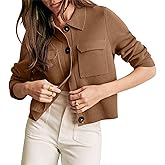 Senllen Womens Merino Cropped Shacket Jacket Button Down Coat Tops Spring Fall Long Sleeve Cardigan Sweaters for Women 2026