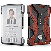 Minimalist Wallet for Men- Slim Aluminum Metal Money Clip Wallet with Clear ID Card Holder, Carbon Fiber Wallet, RFID Blocking,Holds up 15 Cards with Cash Clip,Ultra-Thin Tactical Wallet - Rosewood