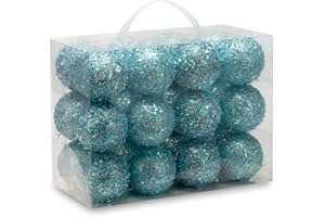 AUXO-FUN 2.36"/60mm shatterproof Christmas Ball Ornaments Tree Decoration Baubles Set of 24 Counts (Sparkly Teal Blue 2.36")