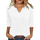 JomeDesign Womens Tops 3/4 Sleeve Shirts V Neck Loose Casual Blouses Solid Color Tshirts