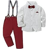 DISAUR Boy Suits Boys Wedding Outfit Dress Shirt with Bowtie/Suspender Pants for Formal Occasion 6-10 Years