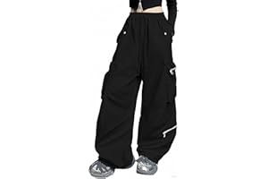 SANGTREE Toddler & Girls' Drawstring Elastic Waist Y2k Baggy Cargo Pants with Zipper Pockets, 4-14 Years