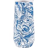 Lilly Pulitzer 10 Oz Stemless Champagne Flute, Small Stainless Steel Tumbler with Lid, Double Wall Insulated Metal Cup, Marble Swirl