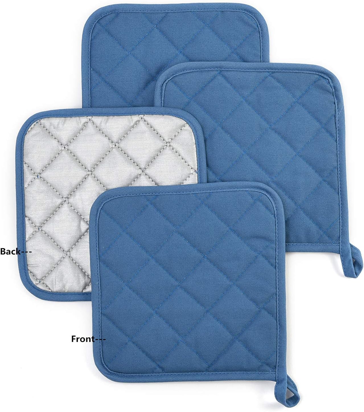 Jennice House Potholders Set Trivets Kitchen Heat Resistant Pure Cotton Coasters Hot Pads Pot Holders Set of 6 for Everyday Cooking and Baking by 7 x 7 Inch (Blue): Home & Kitchen