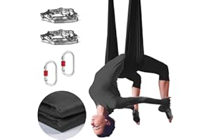 PRIOR FITNESS Low Stretch Aerial Yoga Hammock Kit 4.4 Yards Aerial Silk For Professional Yoga Instructors,Yoga Swing Set,Improve your Flexibility & Core Strength,Yoga Starter Kit